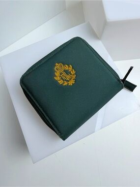 Vintage Ralph Lauren Nylon Zip Around Wallet Embroidered Logo Green & Gold